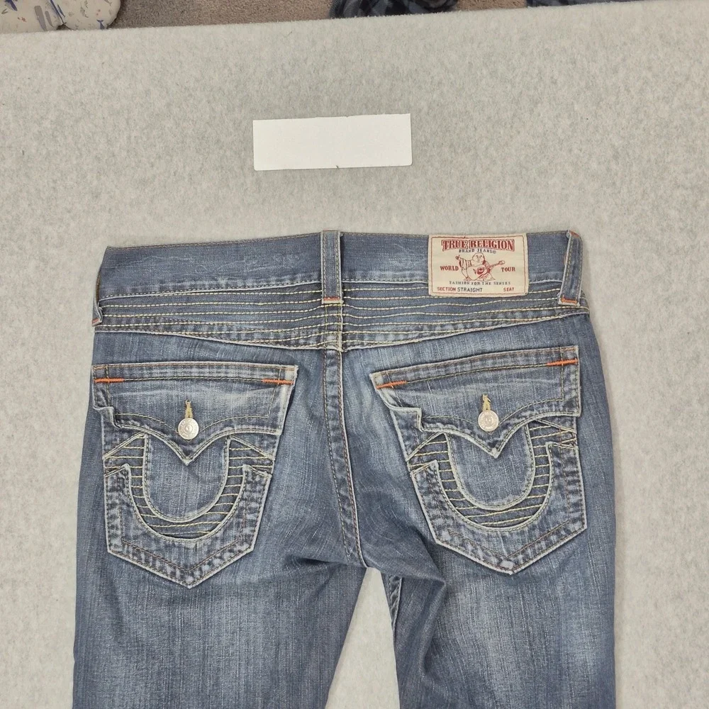True Religion Men Jeans 30 Blue‎ Denim Straight Old Multi Runstitch Flap Pocket